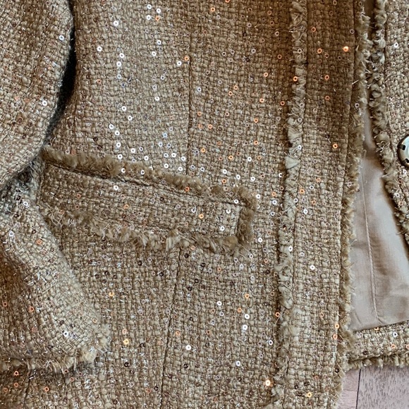 NWT Michael Kors Sequin Gold Tan Camel Fringe Trim Chic Jacket Size 4 MSRP $198 - Picture 11 of 12